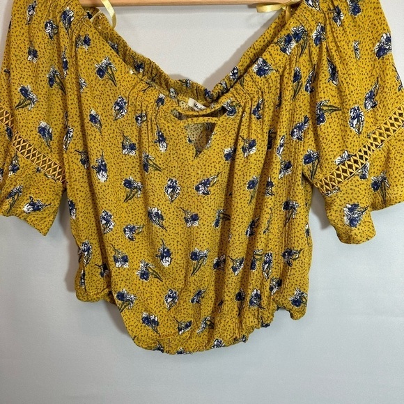 Bleuh Ciel Womens Crop Top Blouse Off The Shoulder Floral Lace Trim Sleeve Boho - Picture 11 of 11